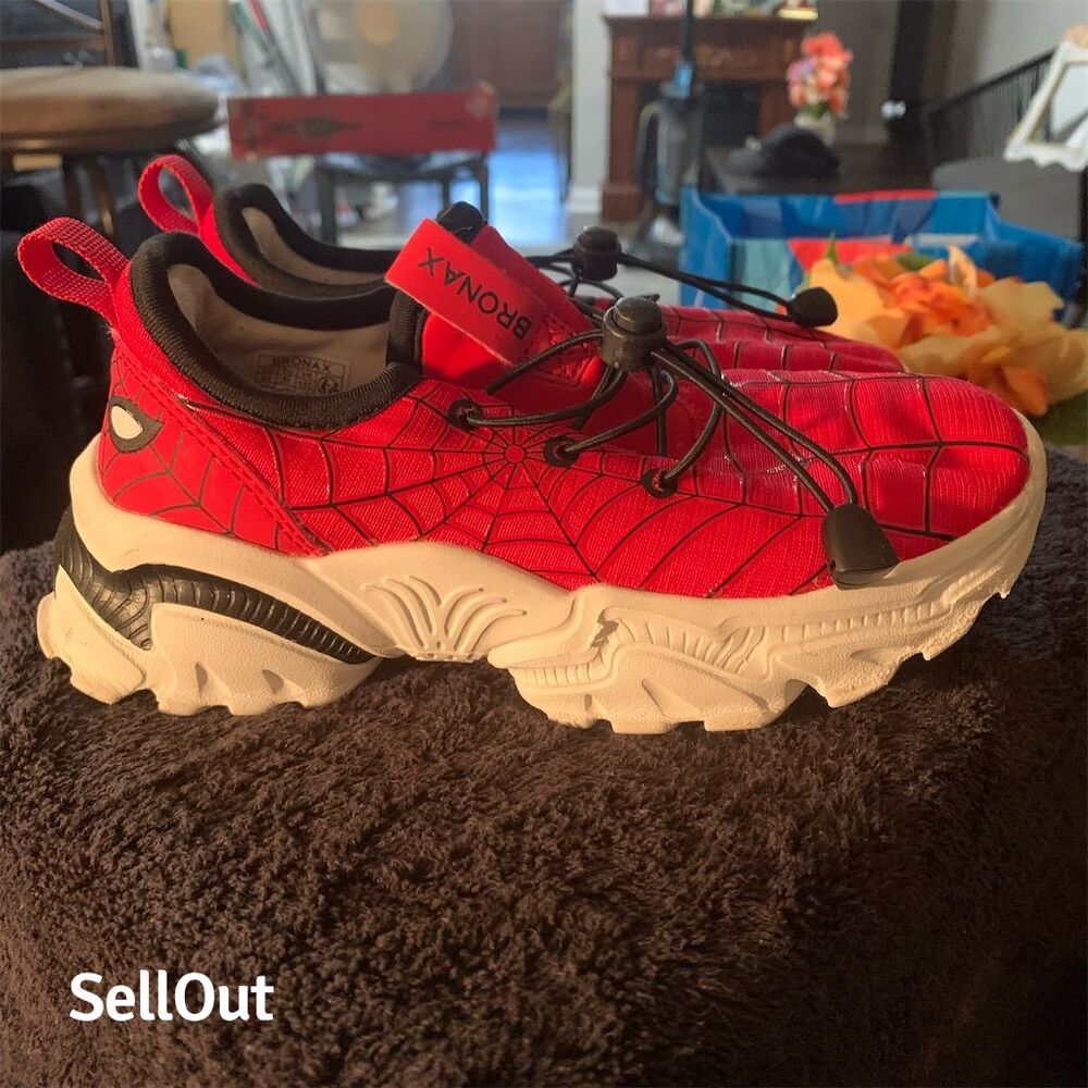 BRONAX Boys Spiderman Athletic Shoes Red Size 13 kids. Elastic Lace